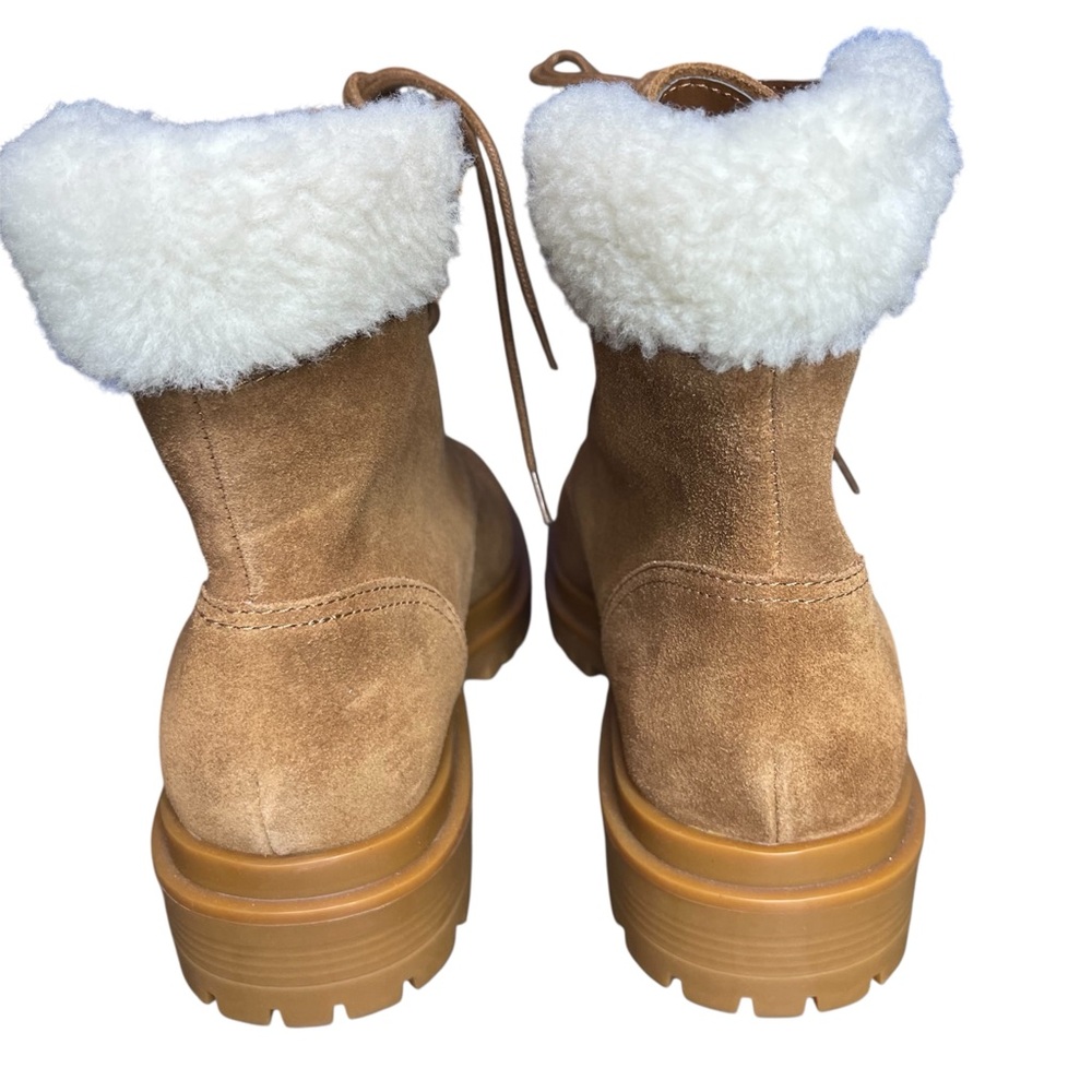 Lauren Ralph Lauren Carlee suede tan combat lace-up 
boots fauxshearling 8.5 New - Picture 4 of 12